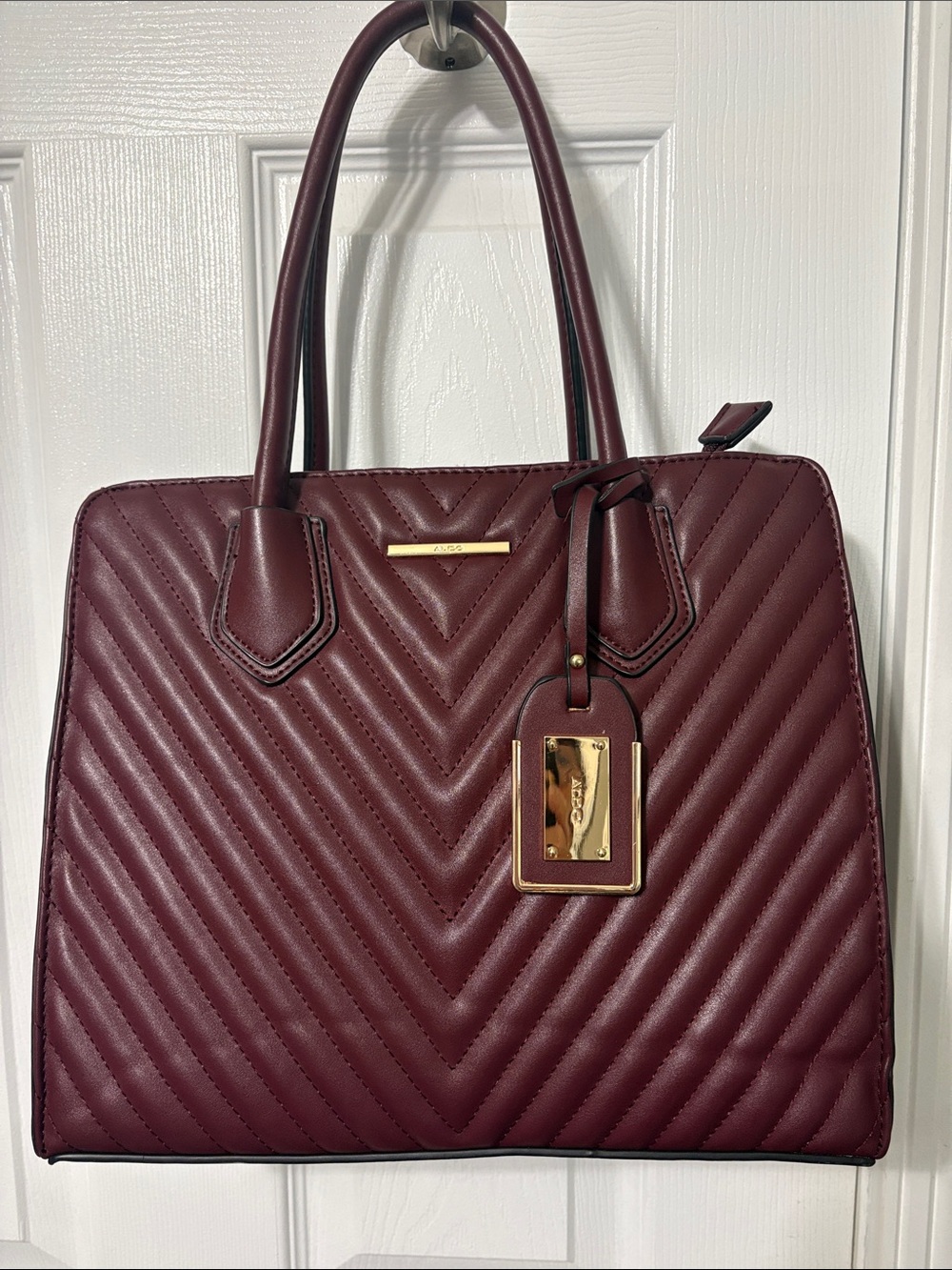 Aldo Quilted Chevron Satchel in Burgundy